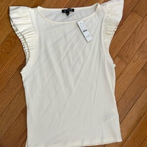 J. Crew brand new ribbed shirt with flutter sleeves. Off white, size medium.